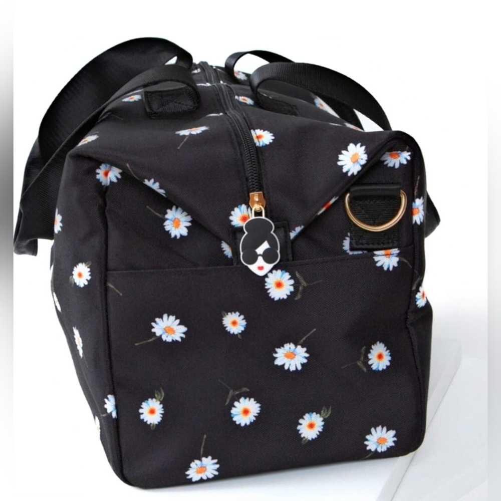 ALICE + OLIVIA Daisy Floral Duffle Overnight Weekender Travel Bag Black - Picture 5 of 15